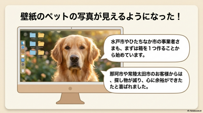 「壁紙のペットの写真が見えるようになった！」と喜ばれました。