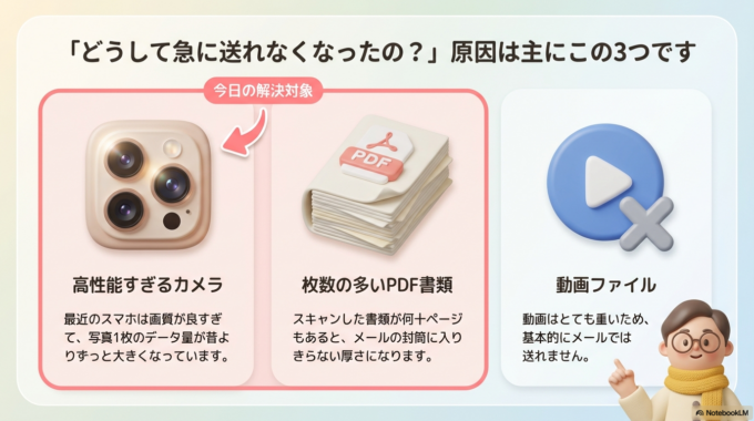 データが重くなってしまう原因は、主にこの3つです。