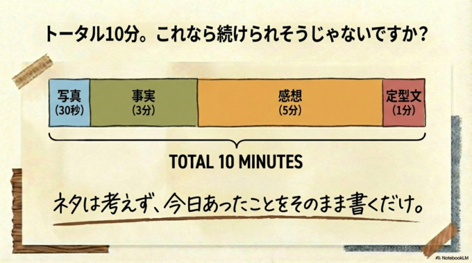今日あったことをそのまま書くだけ