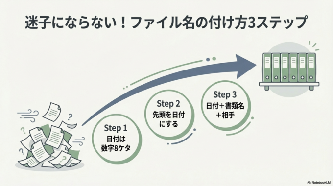 2. これで迷子にならない!ファイル名の付け方3ステップ(図解)