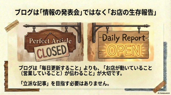 「情報の発表会」ではなく「お店の生存報告」
