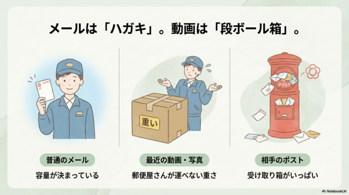 1. なぜ普通のメールで送れないの？（原因はだいたいこの3つです）