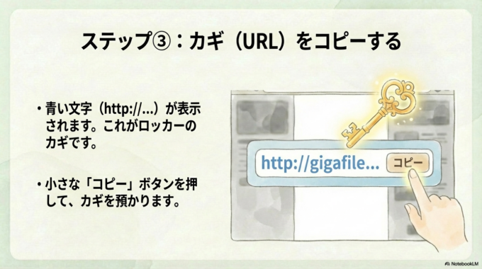カギ（URL）をコピーして、相手にメールで教える