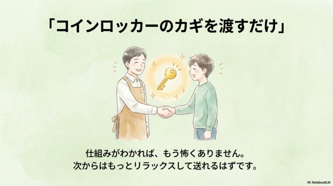 一度「コインロッカーの鍵を渡すだけ」という仕組み