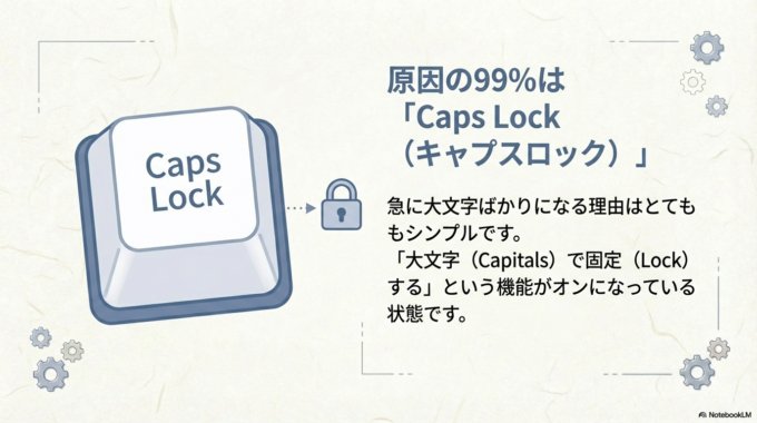 「Caps Lock(キャプスロック)」という機能がオンになっている