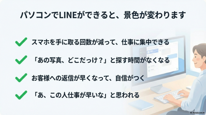 パソコンでLINEができるようになると、毎日の景色が少し変わります。