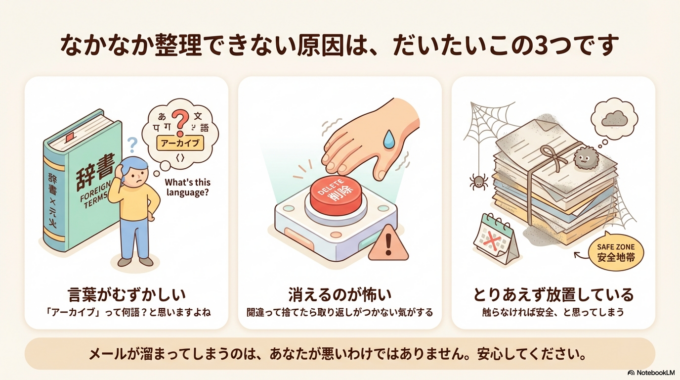 なかなか整理できない原因は、だいたいこの3つです