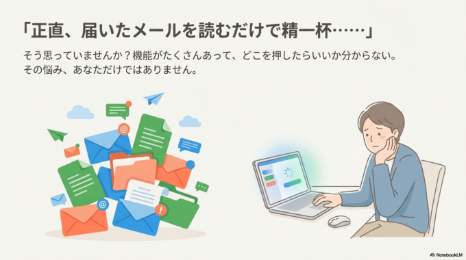 「このGmail、毎日なんとなく使っているけど、 正直、届いたメールを読むだけで精一杯……」