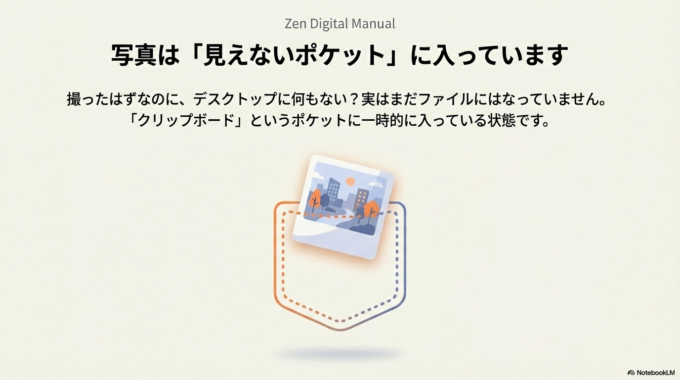 実は「見えないポケット(クリップボード)」に入っています。