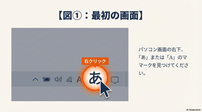 パソコンの画面の右下を見てください。