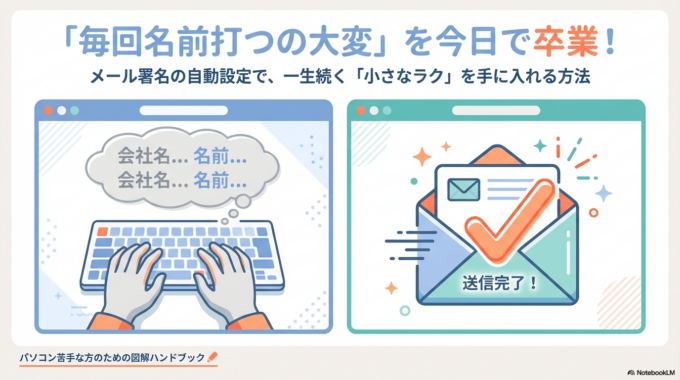 メールを送るとき、最後に自分の名前や会社名、電話番号などを毎回手入力していませんか?
