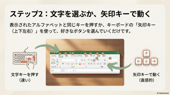画面の上のほうに、黒い四角に入ったアルファベットが現れます。