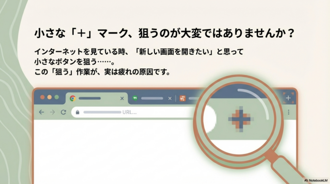マウスで画面の上のほうにある小さな「+」マークを狙って押していませんか?