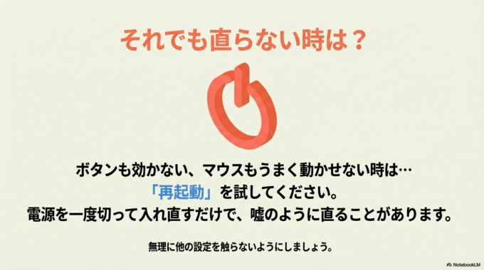 そんな時は、一度パソコンを再起動