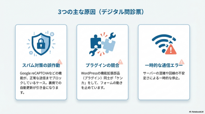 なぜ送信ボタンが「くるくる」して止まらないの?