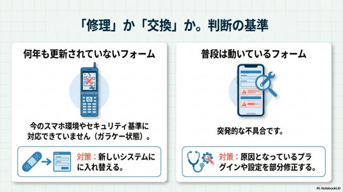 フォームだけが壊れているなら、部分修理で済むケースがほとんどです。