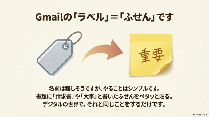 ラベルとは、メールに貼る「ふせん」のようなものです。