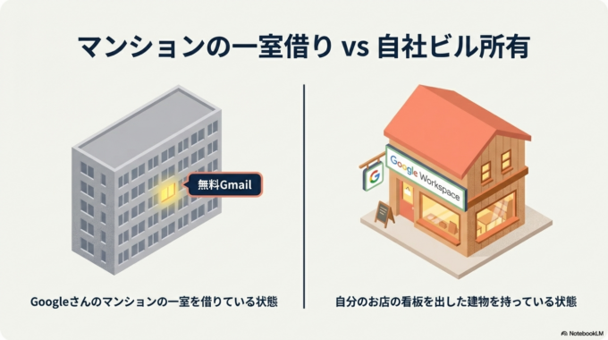 無料Gmailは「Googleさんのマンションの一室を借りている状態」。
