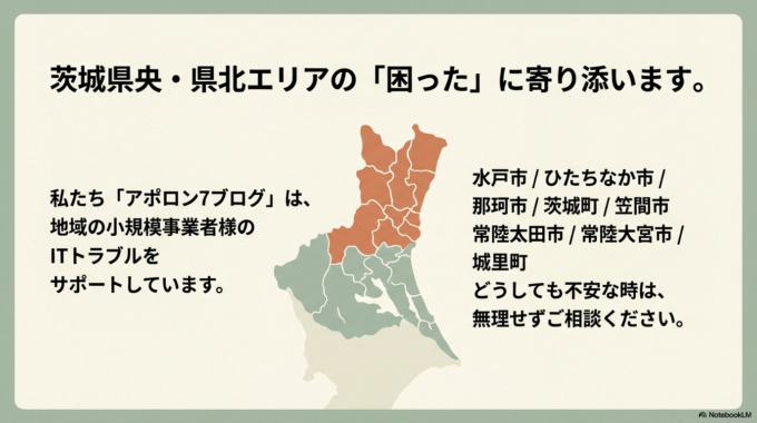 茨城県央・県北エリアの小規模事業者様の「困った」に寄り添います。