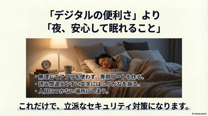 夜、安心して眠れること