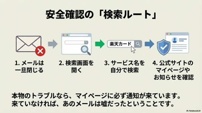 届いたメールからは何もせず、自分で検索して確認
