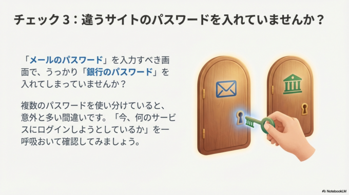 違うサイトのパスワードを入れていませんか？