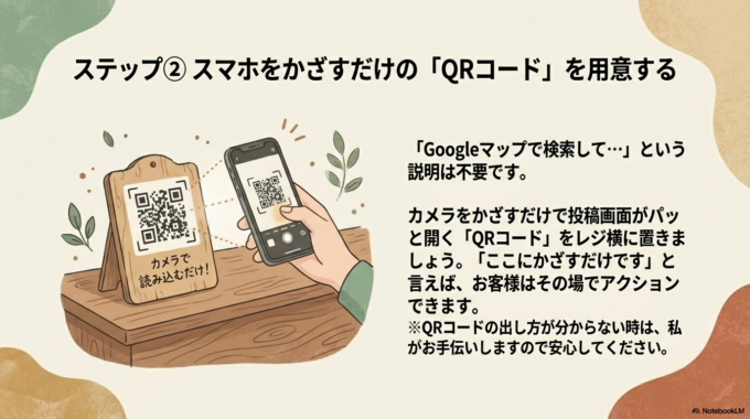 スマホをかざすだけの「QRコード」を用意する