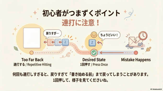 何回も連打しすぎると、戻りすぎ