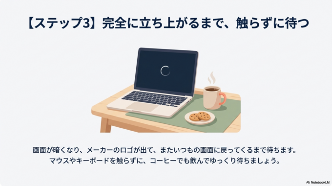 完全に立ち上がるまで、触らずに待つ