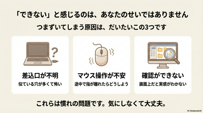 「できない」と感じる原因は、だいたいこの3つです