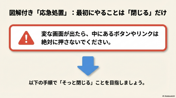 図解付きステップ解説：最初にやることは「閉じる」だけ