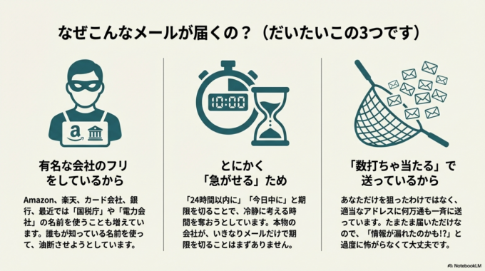 なぜこんなメールが届くの?(だいたいこの3つです)