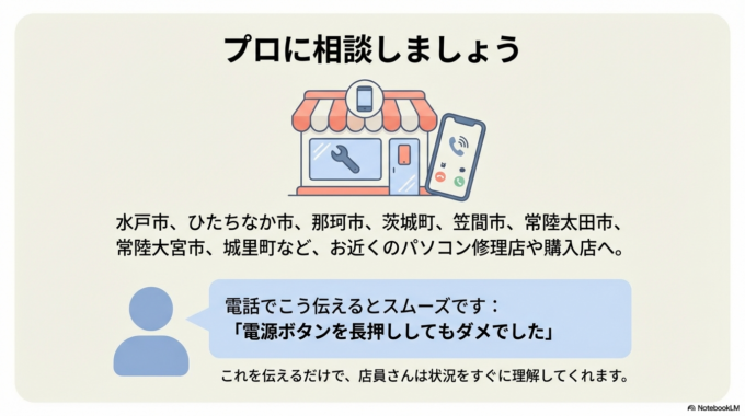 お近くのパソコン修理店に相談する