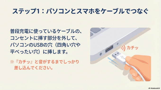 パソコンとスマホを「充電ケーブル」でつなぐ