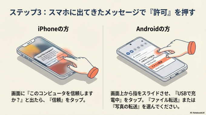 スマホに出てきたメッセージで「許可」を押す