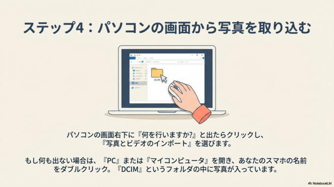 パソコンに表示される画面から写真を取り込む
