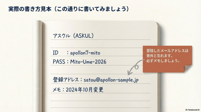 ノートの1ページを使った書き方の例