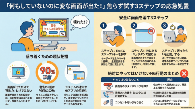 パソコンに変な画面が出た！