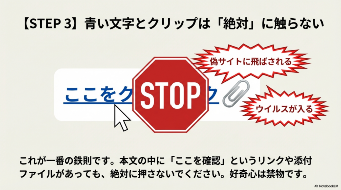 青い文字(リンク)や添付ファイルは絶対に触らない