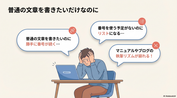 普通の文章を書きたいときは邪魔になることがあります。