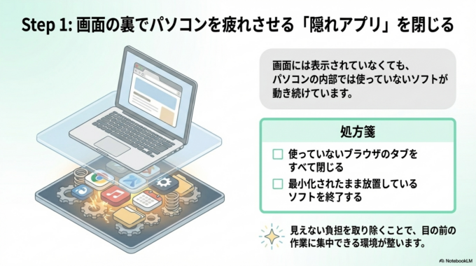 不要なアプリを閉じる