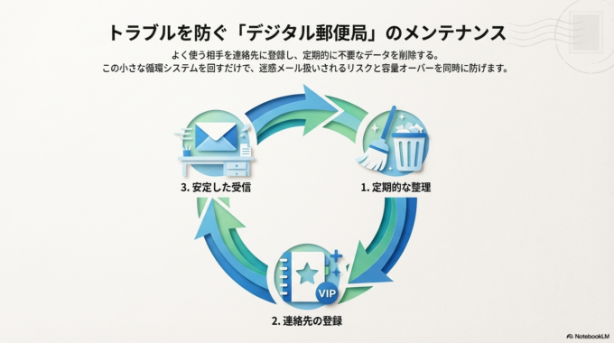 メールが届かない原因の多くは、故障ではなく設定の問題です。特に迷惑メール対策や受信ルールは、知らないうちに影響していることがよくあります。