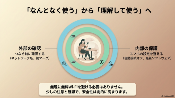 無料Wi-Fiは手軽で便利ですが、使い方を間違えると情報漏えいなどのリスクがあります。