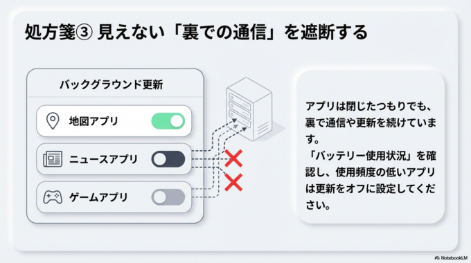 設定③ アプリのバックグラウンド更新が多すぎる
