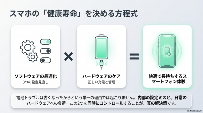 さらに、バッテリーの状態を定期的に確認することも大切です。最近のスマホには「バッテリーの健康状態」が表示される機能がありますので、一度チェックしてみましょう。