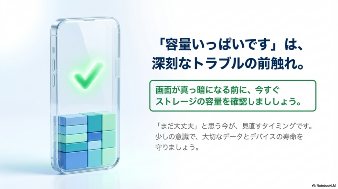 「容量いっぱいです」という表示は、単なる注意ではなく、トラブルの前触れです。
