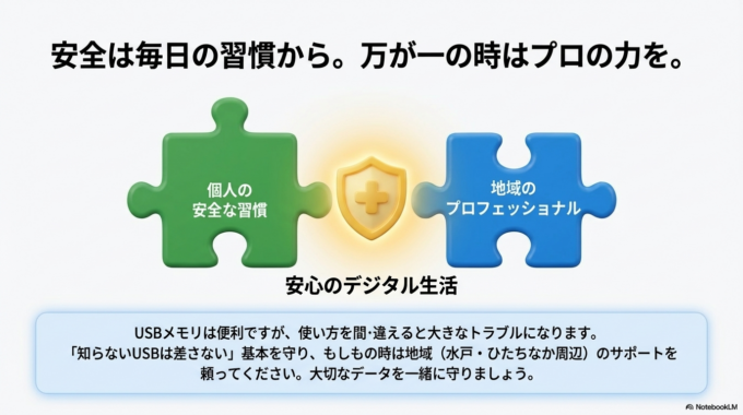 USBメモリはとても便利ですが、使い方を間違えると大きなトラブルにつながる可能性があります。