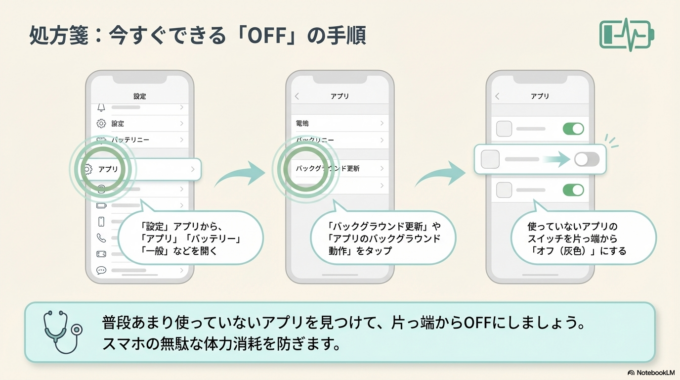 不要なアプリの更新をOFFにするだけで、驚くほど軽くなることがあります。