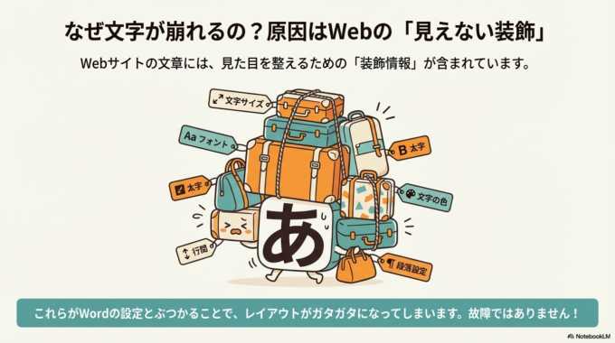 なぜWebからコピーすると文字が崩れるのか