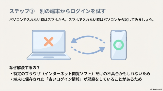 別の端末でログインしてみる